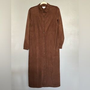 J. Jill Chocolate Brown Faux Suede Button Down Long Sleeve Dress Women’s Medium